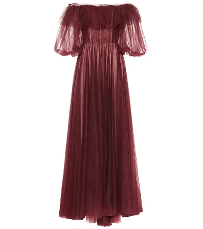 Shop Valentino Off-the-shoulder Tulle Gown In Red