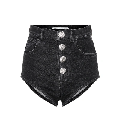 Shop Alessandra Rich High-waisted Denim Shorts In Black