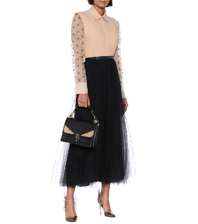 Shop Fendi Embroidered Jersey And Tulle Shirt In Beige