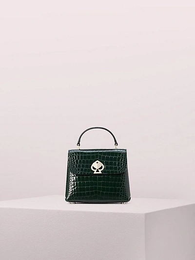 Shop Kate Spade Romy Croc-embossed Mini Flap Top Handle Bag In Deep Evergreen