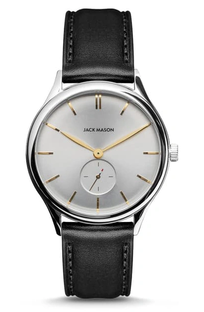 Shop Jack Mason Ellum Heritage Slim Leather Strap Watch, 40mm In Black/ White/ Silver