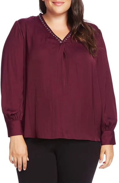 Shop Vince Camuto Studded Satin Top In Merlot