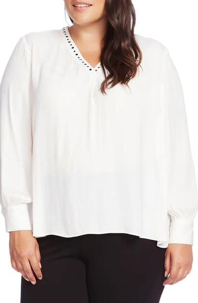 Shop Vince Camuto Studded Satin Top In Pearl Ivory