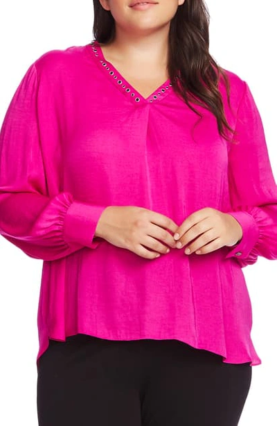 Shop Vince Camuto Studded Satin Top In Pink Shock