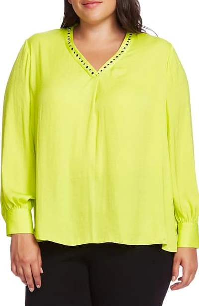 Shop Vince Camuto Studded Satin Top In Lime Chrome