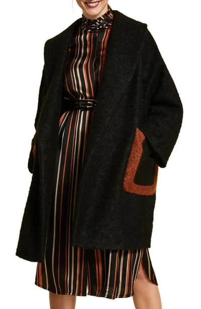 Shop Marina Rinaldi Terzetto Wool & Mohair Blend Boucle Coat In Black