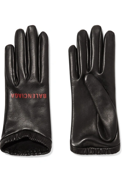 Shop Balenciaga Printed Leather Gloves In Black