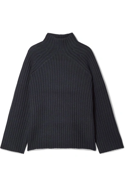 Shop By Malene Birger Peach Oversized Ribbed Wool-blend Turtleneck Sweater In Navy