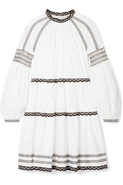 Shop Ulla Johnson August Embroidered Cotton-poplin Mini Dress In White