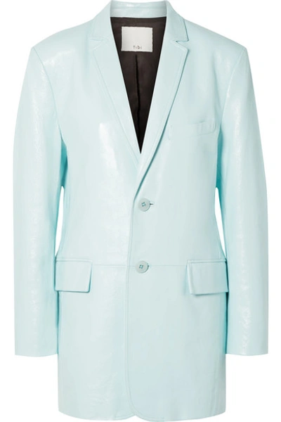Shop Tibi Oversized Glossed-leather Blazer In Turquoise