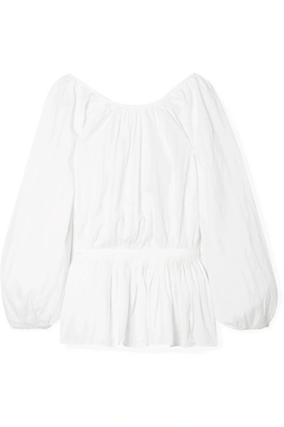Shop Mara Hoffman Maud Striped Organic Cotton-jacquard Blouse In White