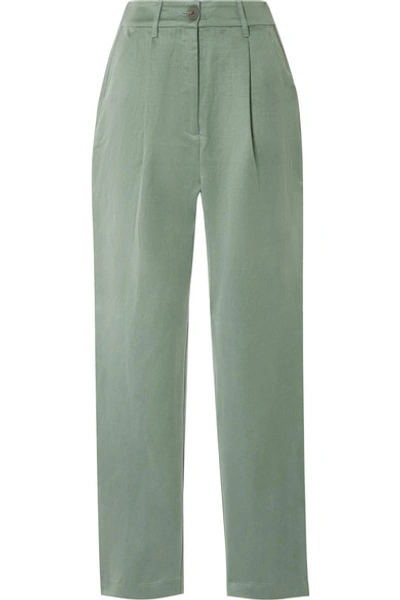 Shop Mara Hoffman Dita Tencel And Linen-blend Staight-leg Pants In Gray Green