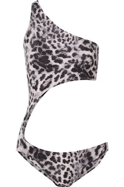 Shop Norma Kamali Shane One-shoulder Cutout Leopard-print Swimsuit In Leopard Print