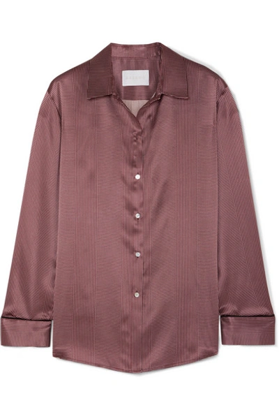 Shop Asceno Polka-dot Silk-satin Pajama Shirt In Burgundy