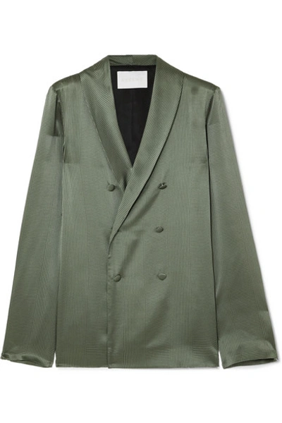 Shop Asceno Double-breasted Printed Silk-satin Blazer In Green