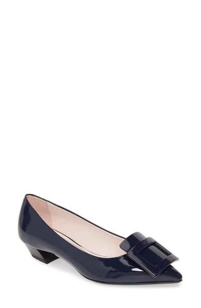 Shop Roger Vivier Gommettine Buckle Pointed Toe Pump In Navy