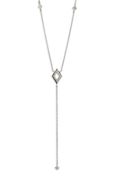 Shop Anzie Cleo Rhombus Pave Sapphire Y-necklace In Silver/ Sapphire