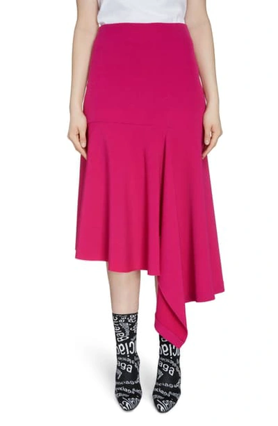 Shop Balenciaga Asymmetrical Drape Midi Skirt In Fuchsia