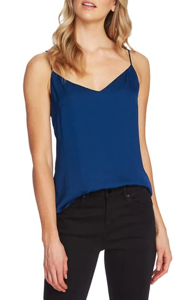 Shop Vince Camuto Lace Up Back Rumpled Satin Camisole In Deacon Blue