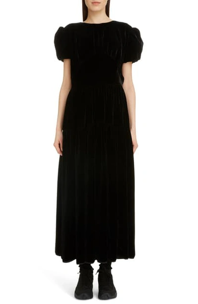Shop Cecilie Bahnsen Tia Velvet Midi Dress In Black