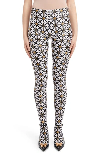 Shop Versace Harness Print Footed Leggings In Black White