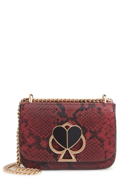 Shop Kate Spade Nicola Snakeskin Embossed Leather Shoulder Bag In Cherrywood