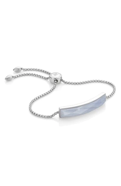 Shop Monica Vinader Engravable Silver Baja Facet Bracelet In Silver/ Blue Lace Agate
