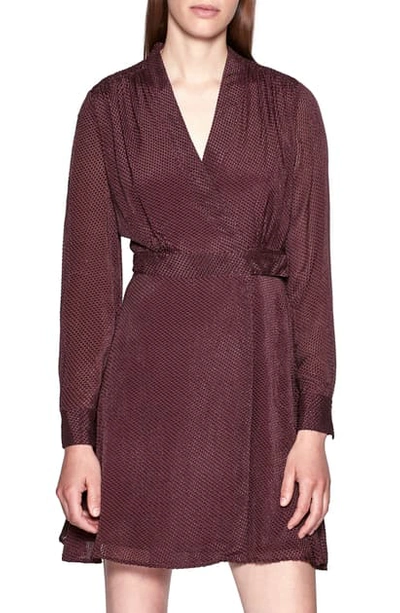 Shop Equipment Allaire Textured Long Sleeve Silk Blend Wrap Dress In Aubergine Bis