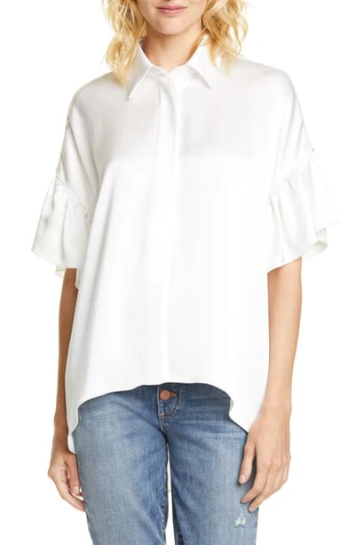 Shop Alice And Olivia Edyth Ruffle Sleeve Button-up Blouse In White