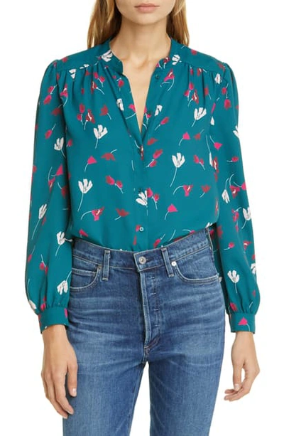 Shop Joie Myella Floral Long Sleeve Crepe Shirt In Ocean