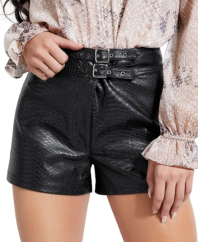 Shop Guess Rosetta Snake-embossed Faux-leather Shorts In Jet Black Multi