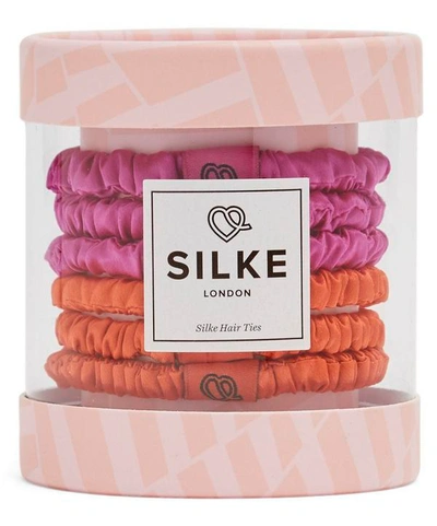 Shop Silke London Silk Hair Ties Pack Of Six In Pink And Orange