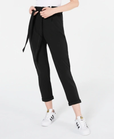 Shop Almost Famous Juniors' Solid Paperbag Pants In Black