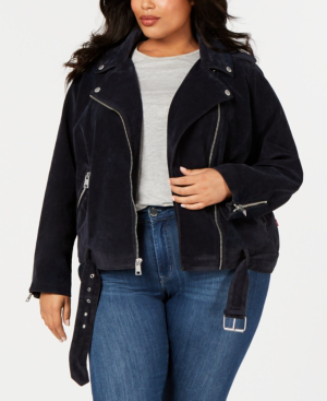 Levi's Trendy Plus Size Faux-suede Moto Jacket In Navy | ModeSens