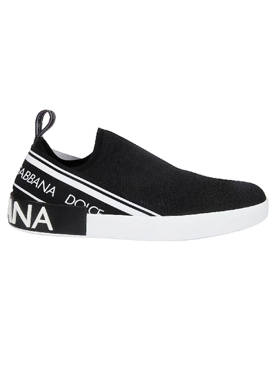 Shop Dolce & Gabbana Logo Slip-on Sneakers In Nero