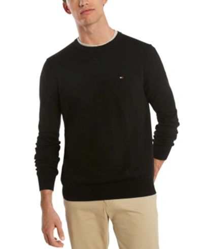 Shop Tommy Hilfiger Men's Essential Solid Crew Neck Sweater In Black