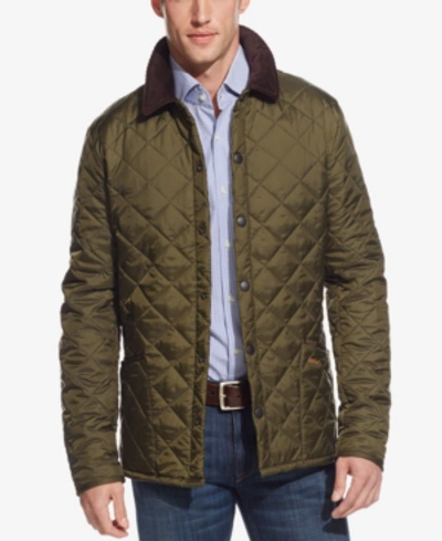 Barbour Heritage Liddesdale Green Jacket With Classic Corduroy Collar And Logo Lettering On The Front In Tec
