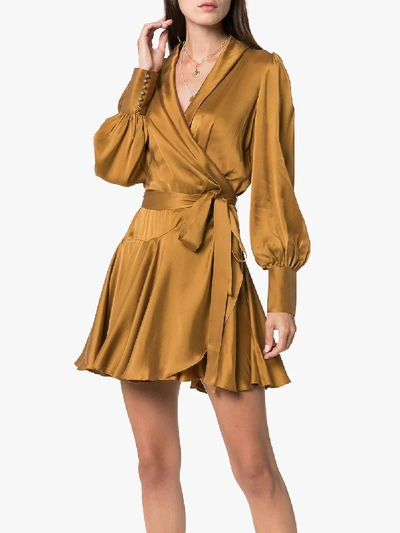 Shop Zimmermann Wrap Silk Mini Dress In Orange
