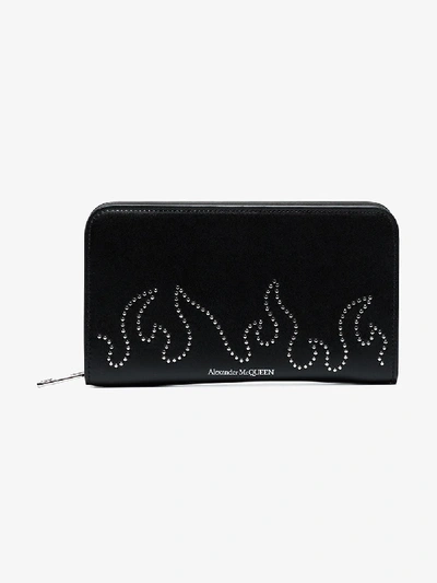 Shop Alexander Mcqueen Black Studded Flames Leather Wallet