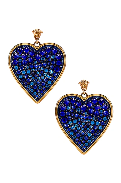 Shop Versace Heart Earrings In Blue In Blue & Gold