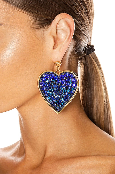Shop Versace Heart Earrings In Blue In Blue & Gold