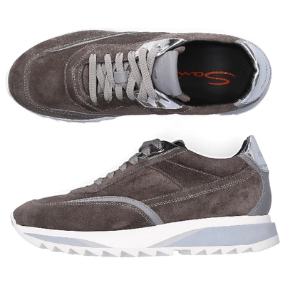 Shop Santoni Low-top Sneakers 60581 Suede Logo Dark Grey Silver