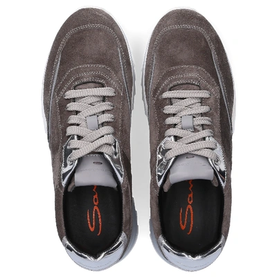 Shop Santoni Low-top Sneakers 60581 Suede Logo Dark Grey Silver