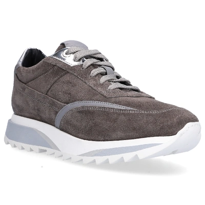 Shop Santoni Low-top Sneakers 60581 Suede Logo Dark Grey Silver