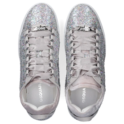 Shop Dsquared2 Low-top Sneakers 551 Laminated Glitter Fabric Glitter Logo Silver In Grey