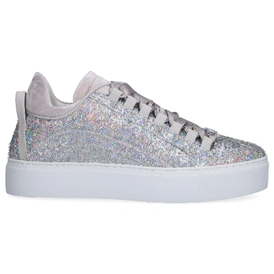 Shop Dsquared2 Low-top Sneakers 551 Laminated Glitter Fabric Glitter Logo Silver In Grey