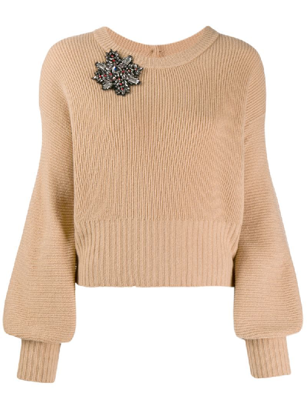 Pinko Brooch Embellished Jumper Neutrals ModeSens
