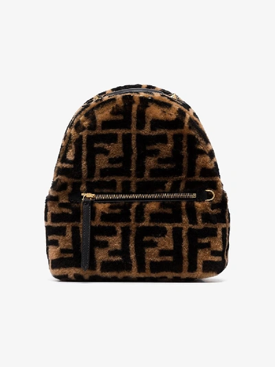 Shop Fendi Brown Ff Shearling Backpack