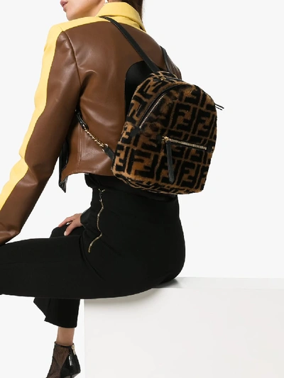 Shop Fendi Brown Ff Shearling Backpack