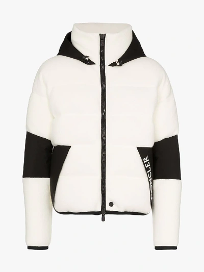 Shop Moncler Grenoble Padded Hooded Fleece Jacket In White
